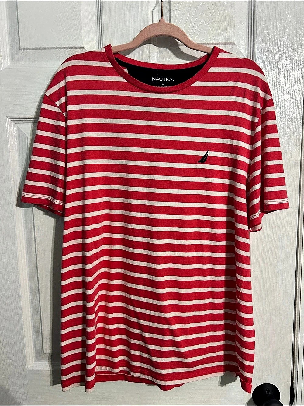 Nautica Classic Fit Striped Crewneck T-Shirt Men's Red & White XL